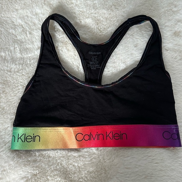 ⚡️2/$25⚡️Calvin Klein Women's Black Sports Bra with Rainbow Band | Size S - Picture 6 of 7